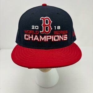 New Era Boston Red Sox 2018 World Series Champions Hat Fitted Sz 7 5/8 Hologram